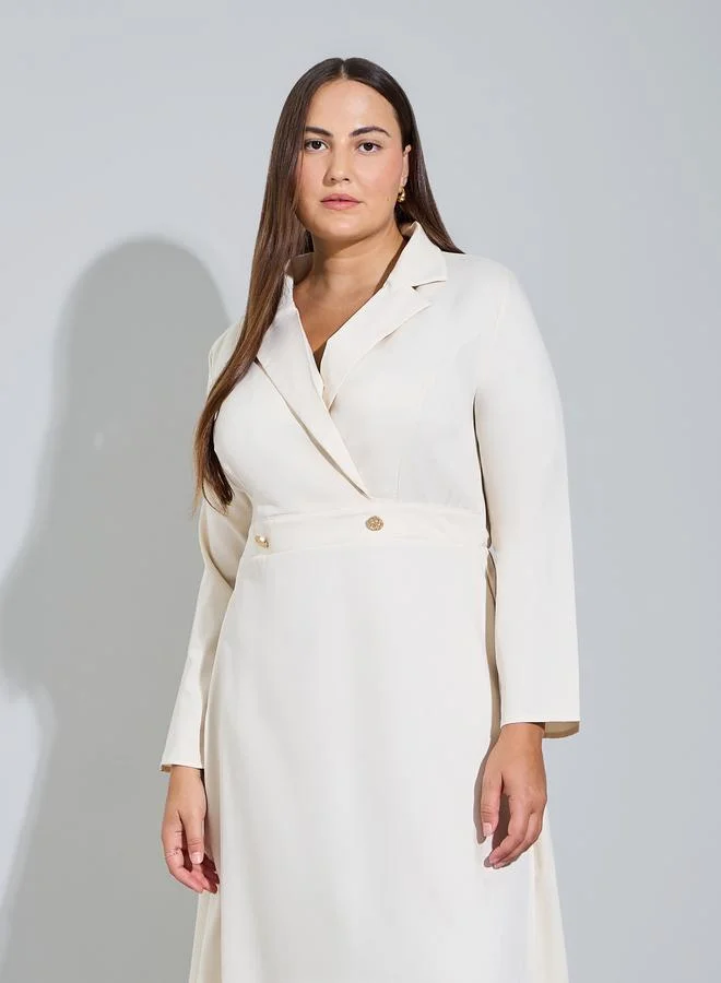 ستايلي Plus Size Off White Double Breasted A-Line Maxi Dress