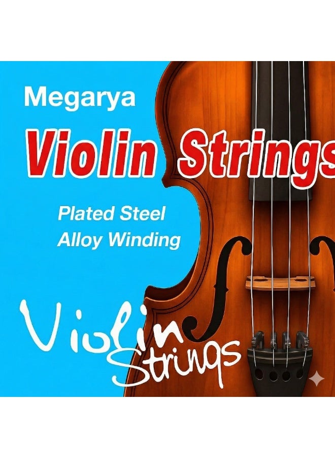 Megarya Universal Violin Strings Set Steel Core – Cupronickel Wound, Medium Gauge, Ball End for 4/4, 3/4, 1/2, 1/4 Violins - Image 1