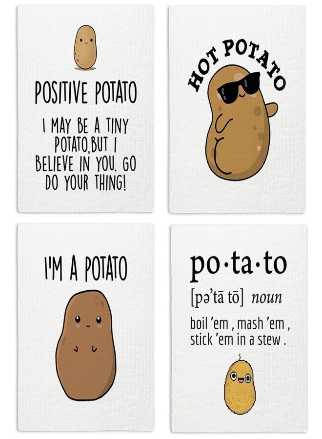 LARTSFRO Cute Positive Potato Swedish Dishcloths for Kitchen, 4 Pack Potato Gifts Swedish Dish Cloths Towels for Kitchen Bathroom Housewarming Gifts, Papaya Reusable Paper Towels Washable - Image 1