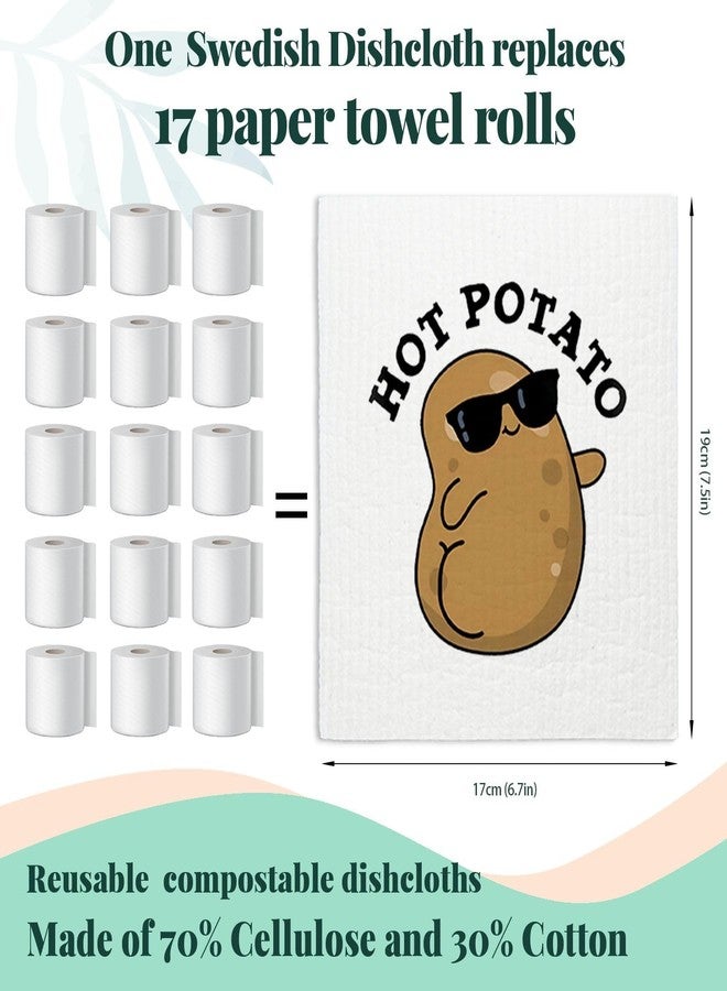 LARTSFRO Cute Positive Potato Swedish Dishcloths for Kitchen, 4 Pack Potato Gifts Swedish Dish Cloths Towels for Kitchen Bathroom Housewarming Gifts, Papaya Reusable Paper Towels Washable - Image 2