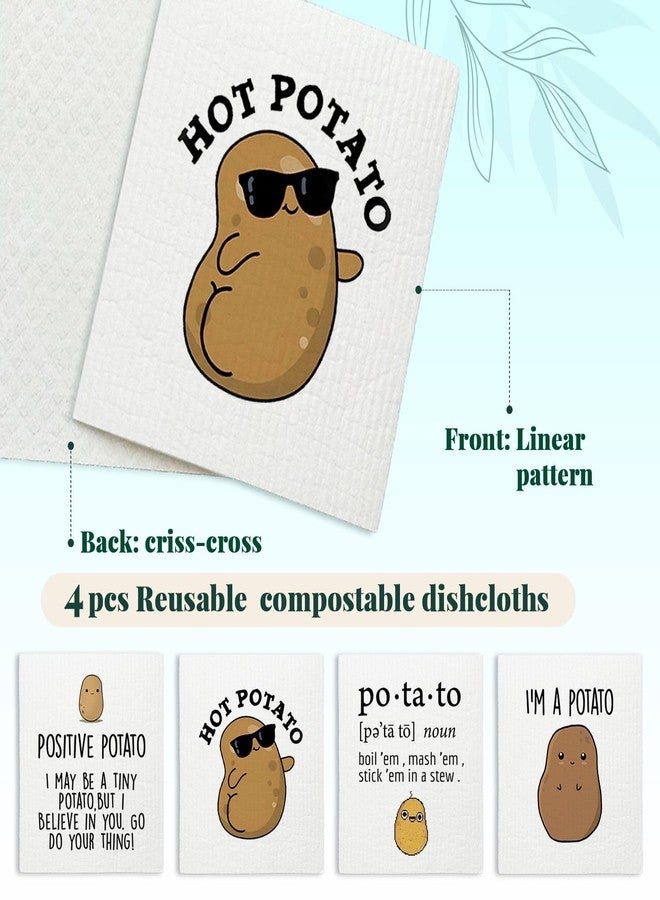 LARTSFRO Cute Positive Potato Swedish Dishcloths for Kitchen, 4 Pack Potato Gifts Swedish Dish Cloths Towels for Kitchen Bathroom Housewarming Gifts, Papaya Reusable Paper Towels Washable - Image 3