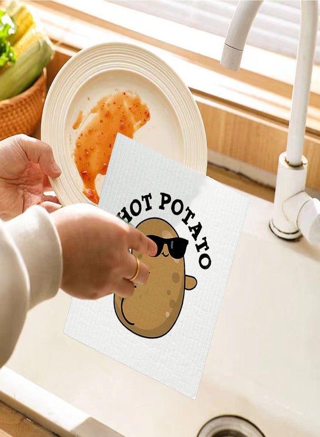 LARTSFRO Cute Positive Potato Swedish Dishcloths for Kitchen, 4 Pack Potato Gifts Swedish Dish Cloths Towels for Kitchen Bathroom Housewarming Gifts, Papaya Reusable Paper Towels Washable - Image 5
