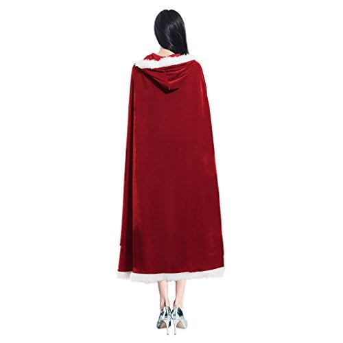 Clobeau Christmas Halloween Costumes Cloak Mrs. Claus Santa Xmas Velvet Hooded Cape Robe - Image 2