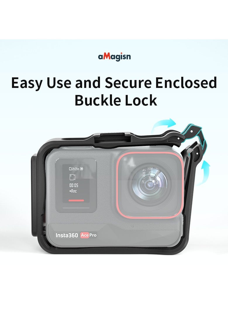 aMagisn - Protective Frame for Ace/AcePro/AcePro2 – Secure Lock Design, Full Screen Access, Cold Shoe Mount, Quick Release for Horizontal & Vertical Shooting – Action Camera Cage - Image 1