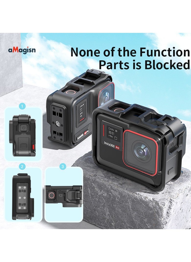 aMagisn - Protective Frame for Ace/AcePro/AcePro2 – Secure Lock Design, Full Screen Access, Cold Shoe Mount, Quick Release for Horizontal & Vertical Shooting – Action Camera Cage - Image 1