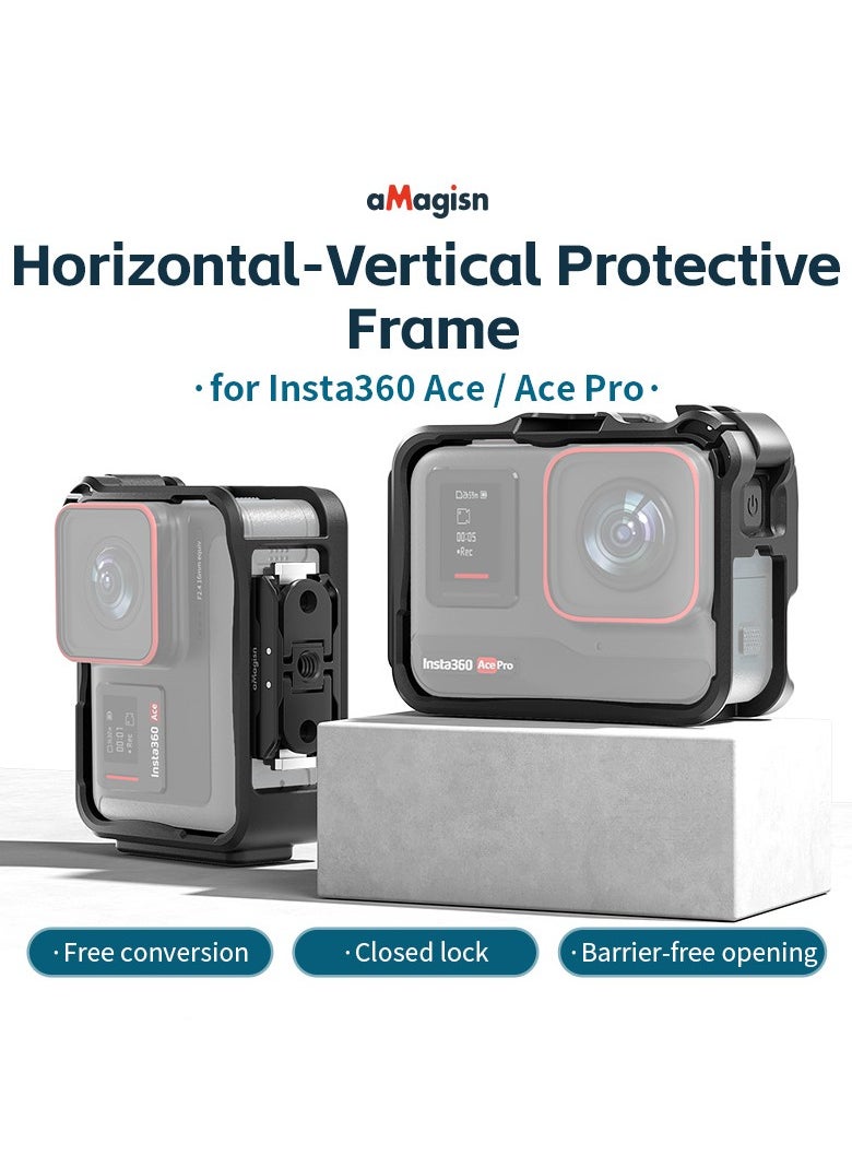 aMagisn - Protective Frame for Ace/AcePro/AcePro2 – Secure Lock Design, Full Screen Access, Cold Shoe Mount, Quick Release for Horizontal & Vertical Shooting – Action Camera Cage - Image 1