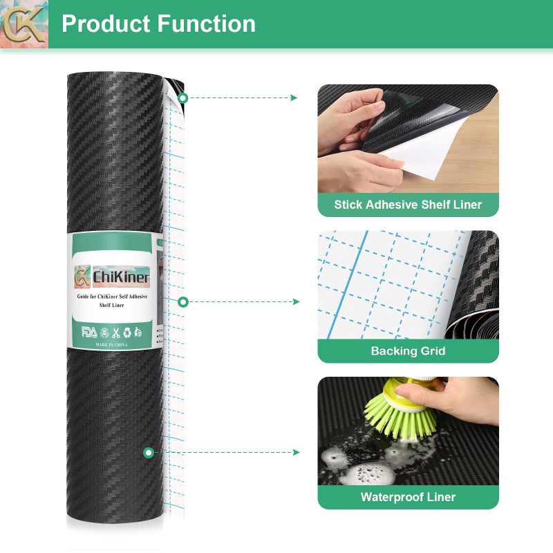 ChiKiner Self-Adhesive Shelf Liner Kitchen Liner, Waterproof Backed Paper Easy Peel and Stick Contact Liner Without Residue for Decor Your Desk Surface, Kitchen Countertops (Black, 11.8 x 59 inches) - Image 2
