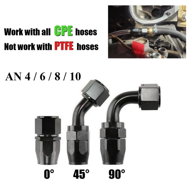 3pcs CPE Swivel Hose End Fitting Adapter AN8 0 Degree 45 Degree 90 Degree Straight Black Aluminum Oil Fuel Line NPT Plug Universal Set - Image 4