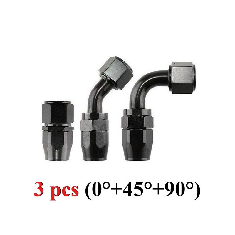 3pcs CPE Swivel Hose End Fitting Adapter AN8 0 Degree 45 Degree 90 Degree Straight Black Aluminum Oil Fuel Line NPT Plug Universal Set - Image 1