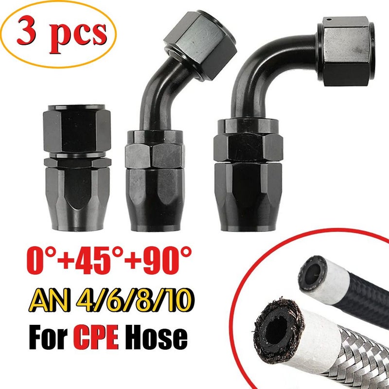 3pcs CPE Swivel Hose End Fitting Adapter AN8 0 Degree 45 Degree 90 Degree Straight Black Aluminum Oil Fuel Line NPT Plug Universal Set - Image 5
