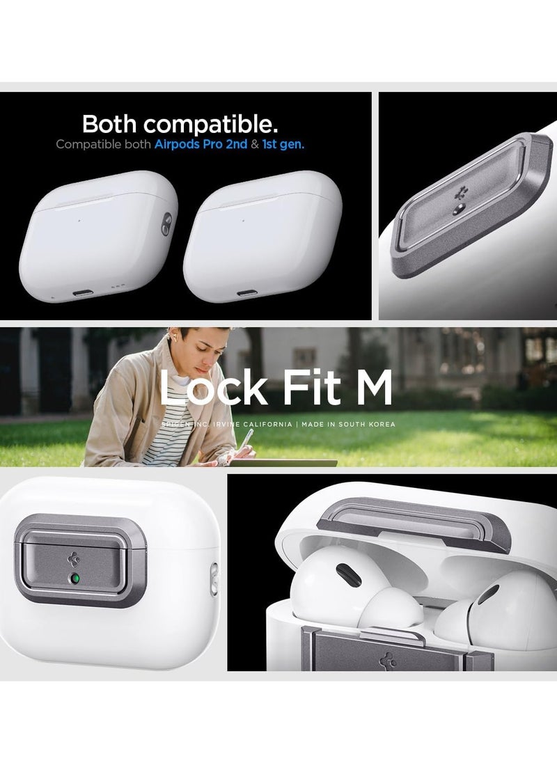 Lock Fit M for AirPods Pro 2 / Airpods Pro Secure Locking Device & Lanyard Strap with EZ Fit Install Kit [Charging Case NOT included] - Metallic Gray