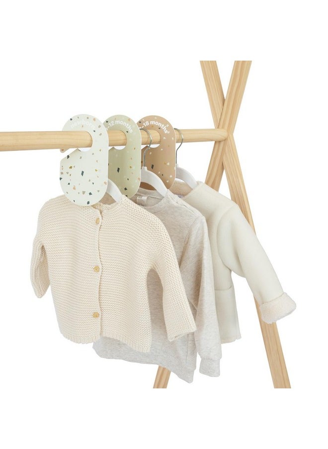 3 sprouts Baby Closet Organizer Set - 15 Nursery Hangers With 8 Size Dividers, Closet Dividers For Baby Clothes And Clothes Organizer For Infant To Toddler Clothing - Cream Hangers & Terrazzo Dividers  - Image 3