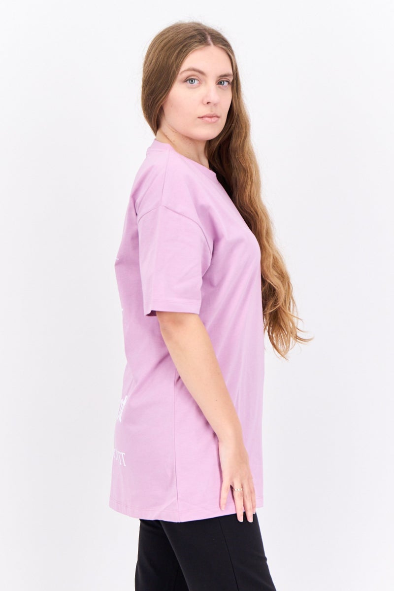 Lyle & Scott Women Crew Neck Short Sleeve Brand Logo T Shirt, Light Purple - Image 2