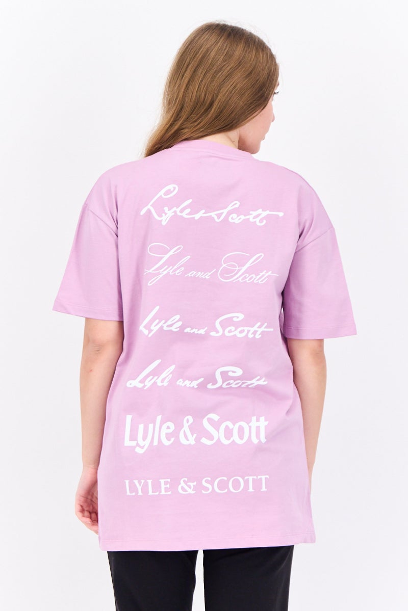 Lyle & Scott Women Crew Neck Short Sleeve Brand Logo T Shirt, Light Purple - Image 3