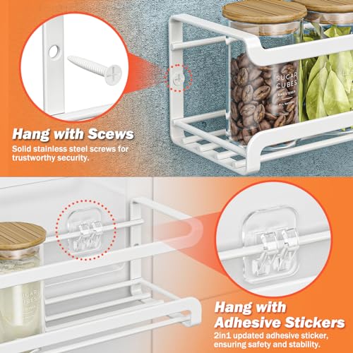 Bunoxea Spice Rack wall mounted 2 Pack, Space-Saving Spice Organizer for Spice Jars and Seasonings,Screw or Adhesive Hanging Spice Rack Organizer for Your Kitchen Cabinet,or Pantry Door,White - Image 4