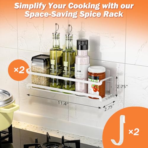 Bunoxea Spice Rack wall mounted 2 Pack, Space-Saving Spice Organizer for Spice Jars and Seasonings,Screw or Adhesive Hanging Spice Rack Organizer for Your Kitchen Cabinet,or Pantry Door,White - Image 2
