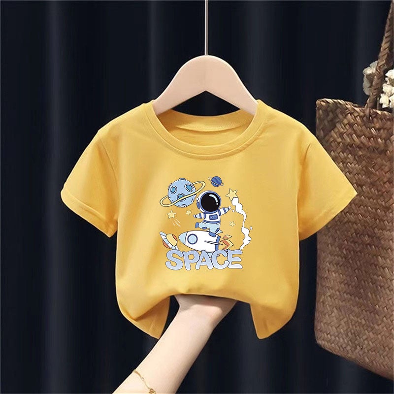 2092 # Boys And Girls Short-Sleeved T-Shirts For Summer, Pure Cotton Breathable Tops For Older Children, Children'S Summer T-Shirts - Image 1