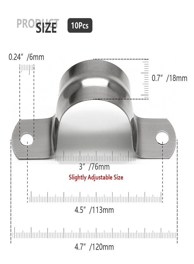 Jersvimc 10Pcs 3 Inch Stainless Steel Large Conduit Clamps, Two Hole Strap U Bracket Rigid Pipe Strap Metal U Clamp Conduit Strap Tension Clips U-tube Clamp Heavy Duty - Image 4