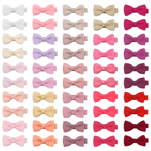 CÉLLOT CELLOT Baby Girls Fully Lined Hair Bows Hair Pins, 2' Hair Bows, 50 Pieces/25 Pairs - Infants, Toddlers, Kids Hair Accessories in Pairs - Pink Bow Alligator Hair Clips - Image 1