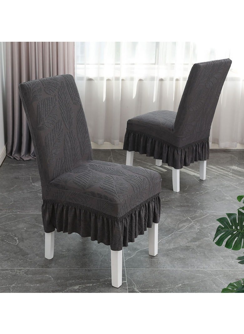 Chair Cover with Skirt Set of 6pcs-Elastic Jacquard Chair Cover,Thickened Stretch Chair Slipcover Protector for Dining Room Restaurant  - Image 1