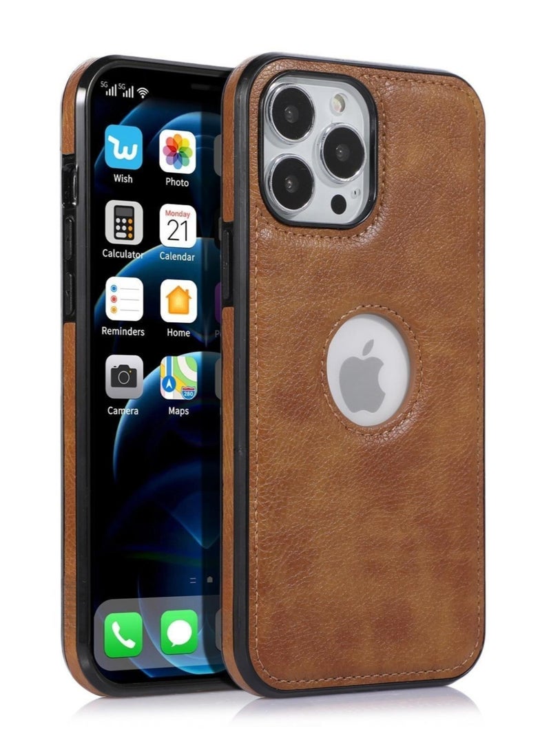 Leather Protective Case For iPhone 15 Pro Max 6.7 inch Brown - Image 1