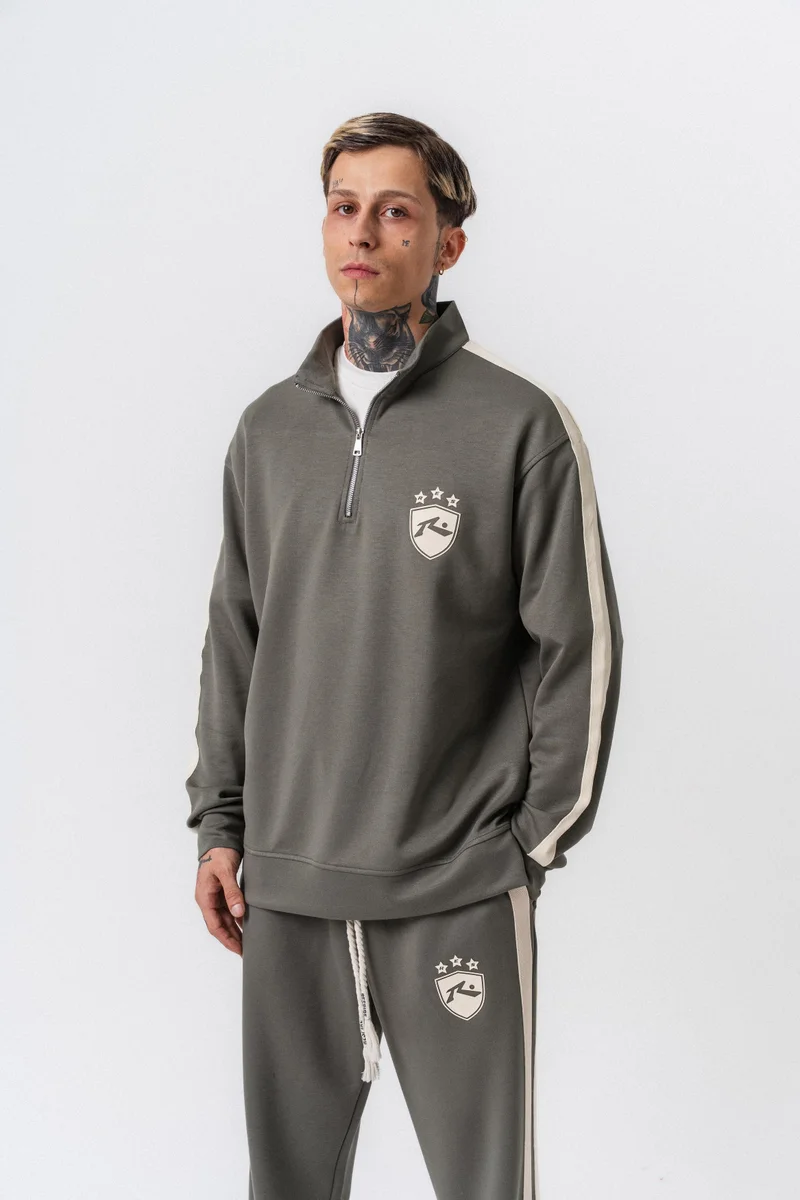 RESPIRE Men's Striped Modal Half-Zip Sweatshirt Khaki