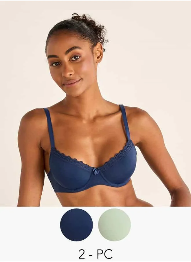فاف Set of 2 - Bow and Lace Detail Demi Bra with Adjustable Straps