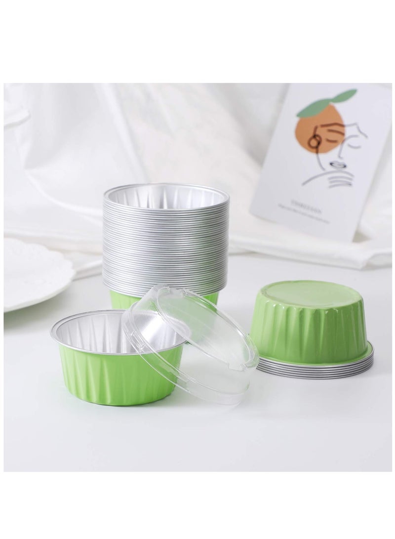 Zikra Disposable Foil Ramekins with Lids, 30pcs 5oz 125ml Aluminum Foil Muffin Liners Cupcake Baking Cups, Mini Pie Pans with Lids, Disposable Foil Baking Cups Containers for Creme Brulee - Image 2