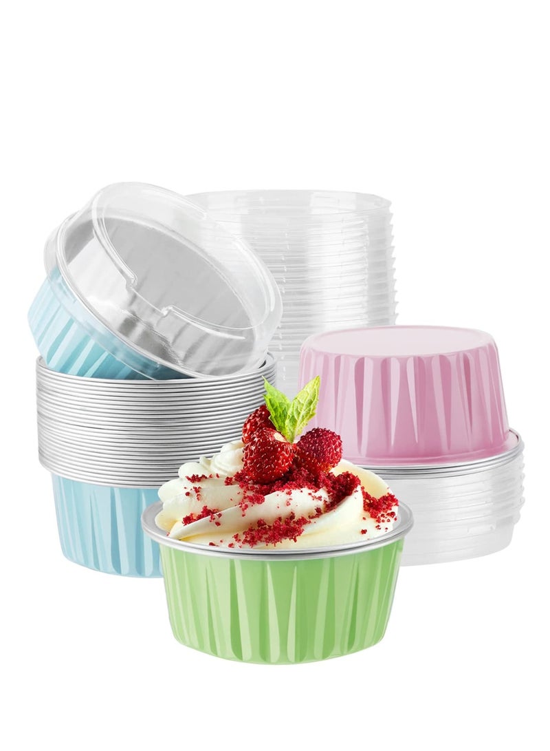 Zikra Disposable Foil Ramekins with Lids, 30pcs 5oz 125ml Aluminum Foil Muffin Liners Cupcake Baking Cups, Mini Pie Pans with Lids, Disposable Foil Baking Cups Containers for Creme Brulee - Image 1
