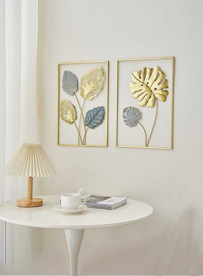 رَوَائِد ديكور جداري معدني ذهبي على شكل أوراق المونستيرا – طقم من 3 قطع، تعليقات جدارية عصرية لتزيين غرفة المعيشة أو غرفة النوم أو الحمام أو المكتب. - Image 5