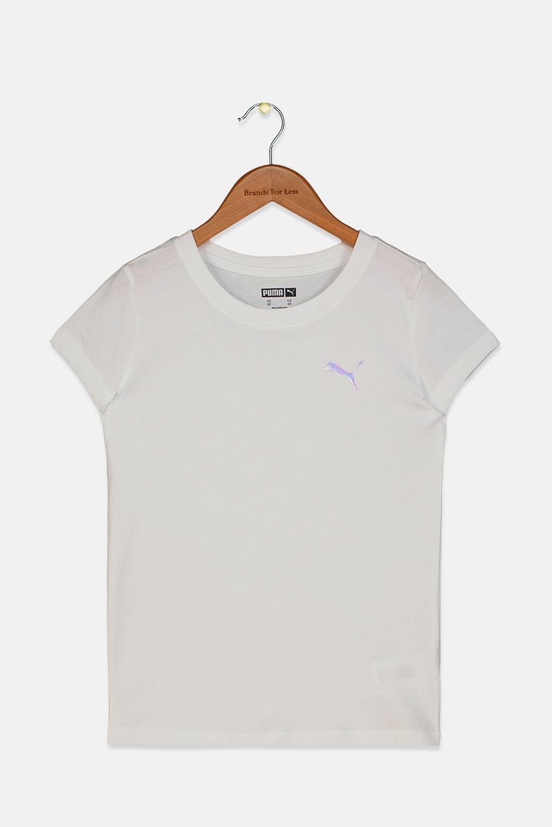 PUMA Kid Girls Round Neck Short Sleeve Brand Logo T-shirt, White - Image 1