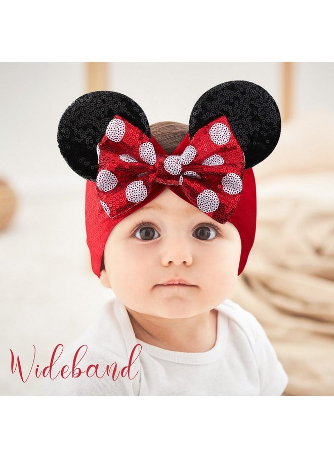 choicbaby choicbaby Baby Girl Headbands Mouse Ears Headwrap with Sequin Polka Dot Bow Soft Stretchy Nylon Hair Bands for Newborn Infant Baby Toddler Girls- Pack of 2  - Image 4