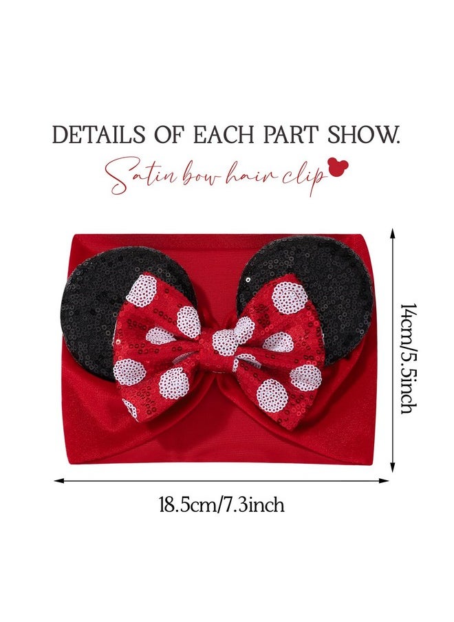 choicbaby choicbaby Baby Girl Headbands Mouse Ears Headwrap with Sequin Polka Dot Bow Soft Stretchy Nylon Hair Bands for Newborn Infant Baby Toddler Girls- Pack of 2  - Image 2