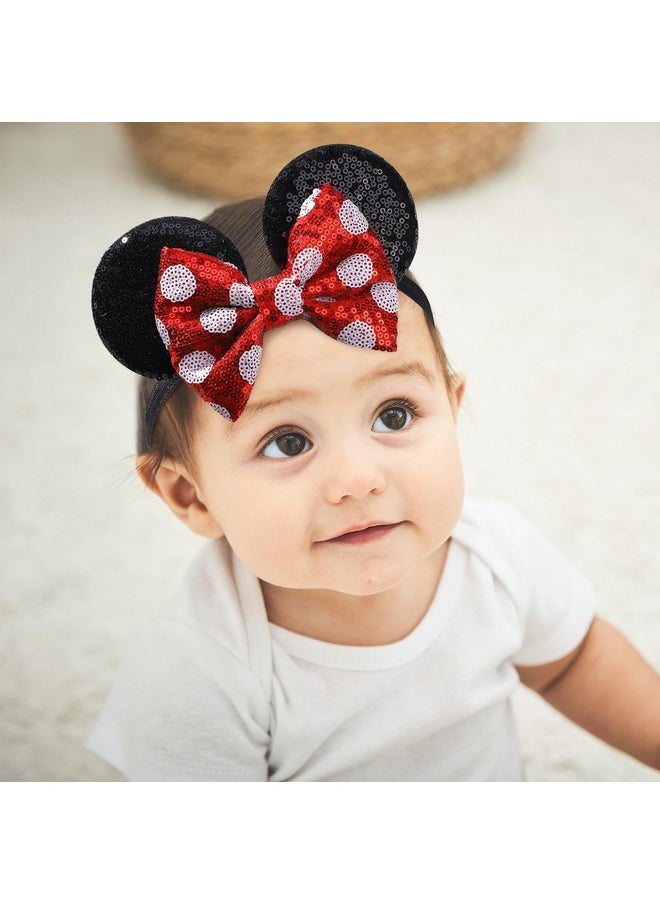 choicbaby choicbaby Baby Girl Headbands Mouse Ears Headwrap with Sequin Polka Dot Bow Soft Stretchy Nylon Hair Bands for Newborn Infant Baby Toddler Girls- Pack of 2  - Image 5