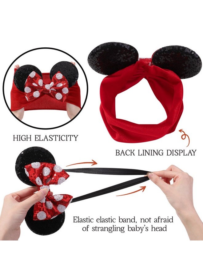 choicbaby choicbaby Baby Girl Headbands Mouse Ears Headwrap with Sequin Polka Dot Bow Soft Stretchy Nylon Hair Bands for Newborn Infant Baby Toddler Girls- Pack of 2  - Image 3