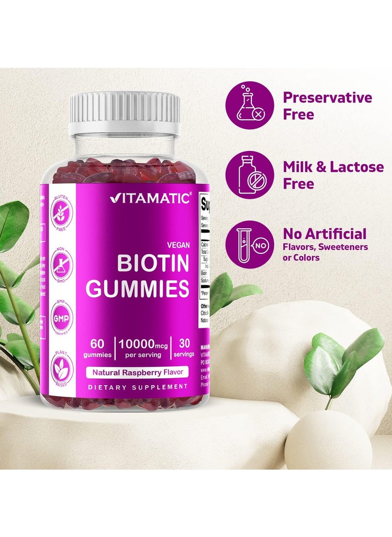 Vitamatic - Vegan Biotin Gummies, Natural Raspberry, 10,000 mcg, 60 Gummies - Image 1