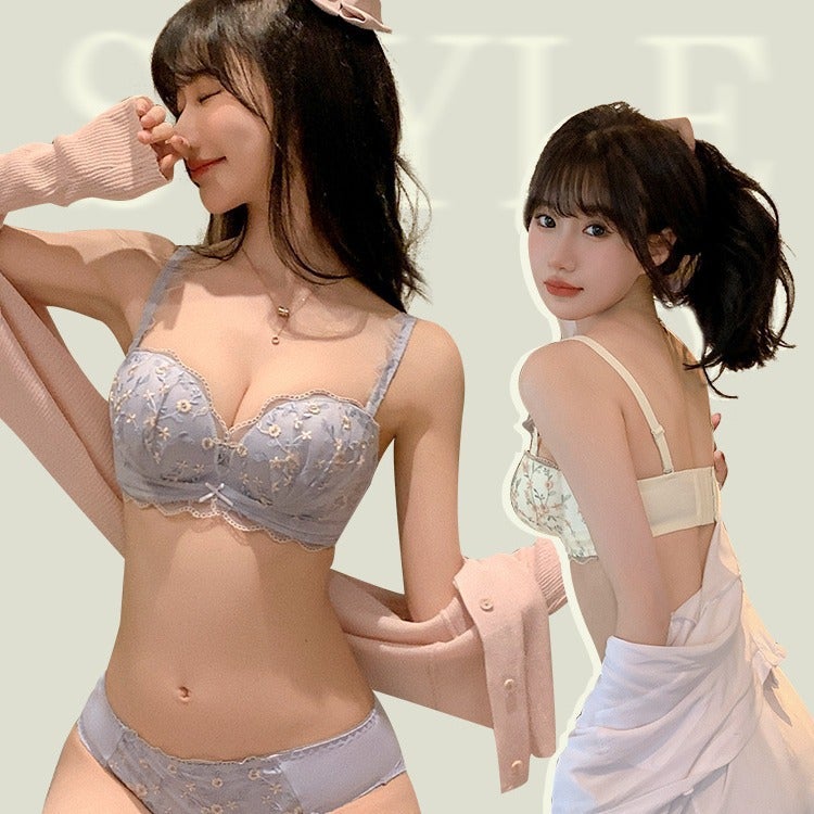 Small Breast Thickened Women'S Seamless No-Wire Push-Up Lace Seamless Push-Up Underwear Adjustable Bra Set - Image 5