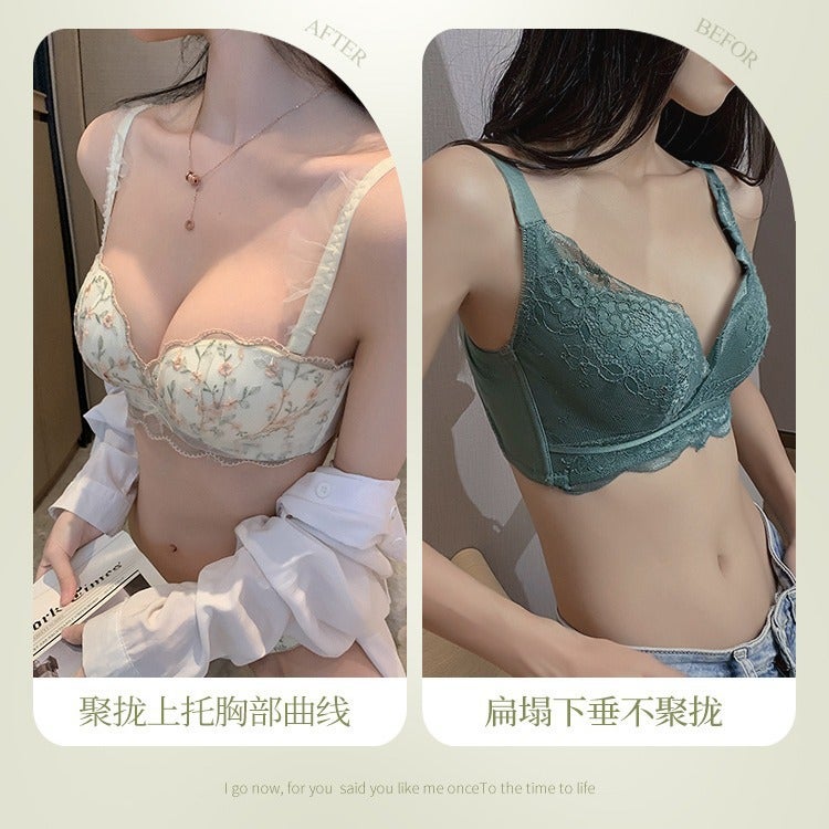 Small Breast Thickened Women'S Seamless No-Wire Push-Up Lace Seamless Push-Up Underwear Adjustable Bra Set - Image 4