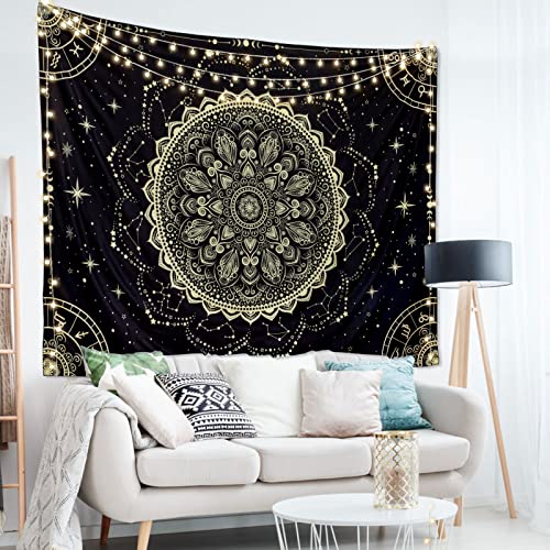 FLY SPRAY Black Golden Mandala Tapestry Astrology Space Wall Hanging Tapestries Wall tapestrys Large Aesthetic Hippie Decor Bohemian Art Boho Home Talestry for Bedroom,Living Room,Ceiling - Image 4