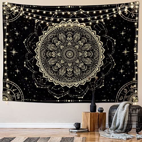 FLY SPRAY Black Golden Mandala Tapestry Astrology Space Wall Hanging Tapestries Wall tapestrys Large Aesthetic Hippie Decor Bohemian Art Boho Home Talestry for Bedroom,Living Room,Ceiling - Image 3