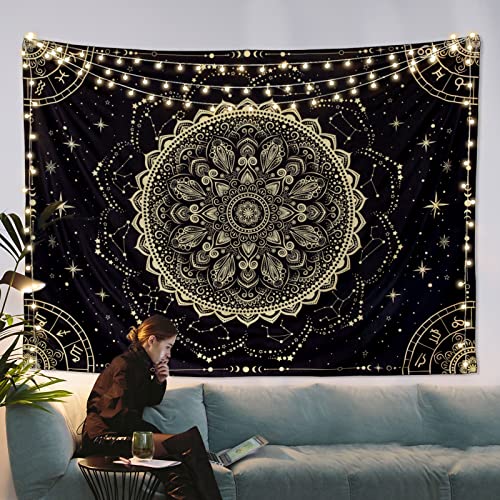 FLY SPRAY Black Golden Mandala Tapestry Astrology Space Wall Hanging Tapestries Wall tapestrys Large Aesthetic Hippie Decor Bohemian Art Boho Home Talestry for Bedroom,Living Room,Ceiling - Image 2