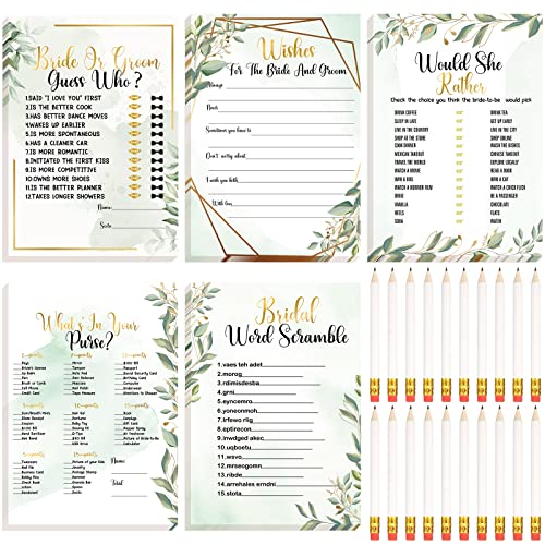 Teling 145 Pieces Bridal Shower Game Bridal Shower Favors Set Wedding Games Cards and Pencils for Bride Groom Bachelorette Party Wedding Party Favor(Eucalyptus Style) - Image 1