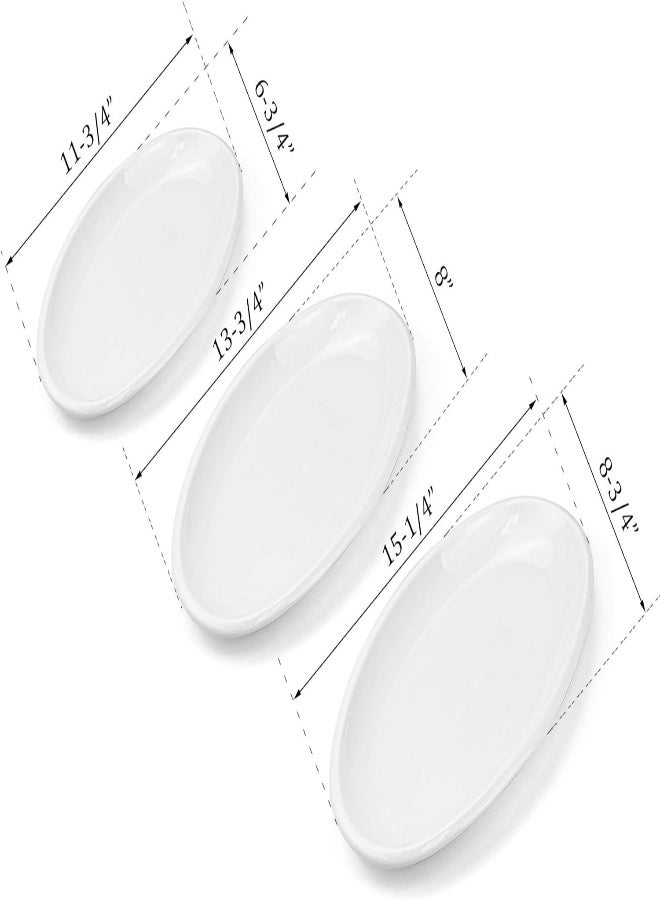 AKDC Foraineam Set Of 3 Sizes Porcelain Oval Serving Platters White Dinner Plates Serving Dishes For Party, Dessert, Sushi, Fish - Image 2