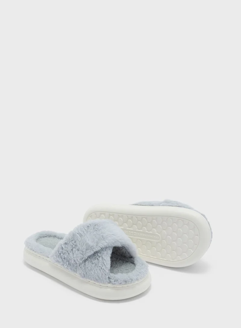 Ginger Criss Cross Fluffy Bedroom Slipper