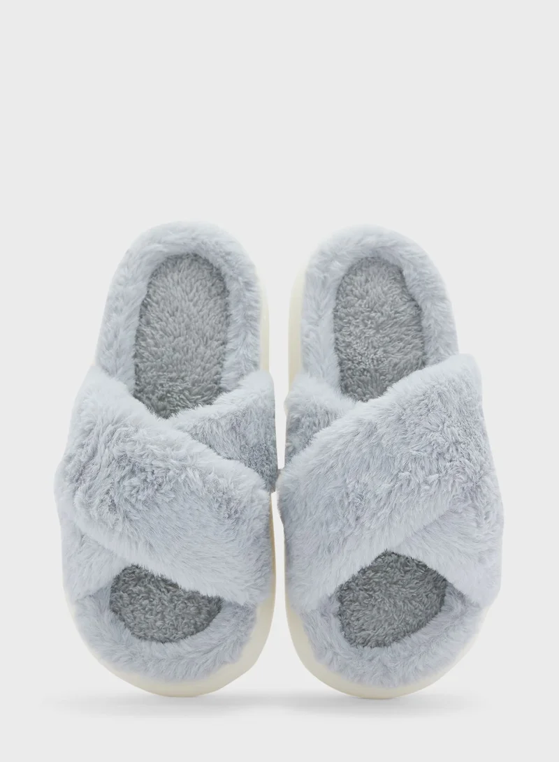 Ginger Criss Cross Fluffy Bedroom Slipper