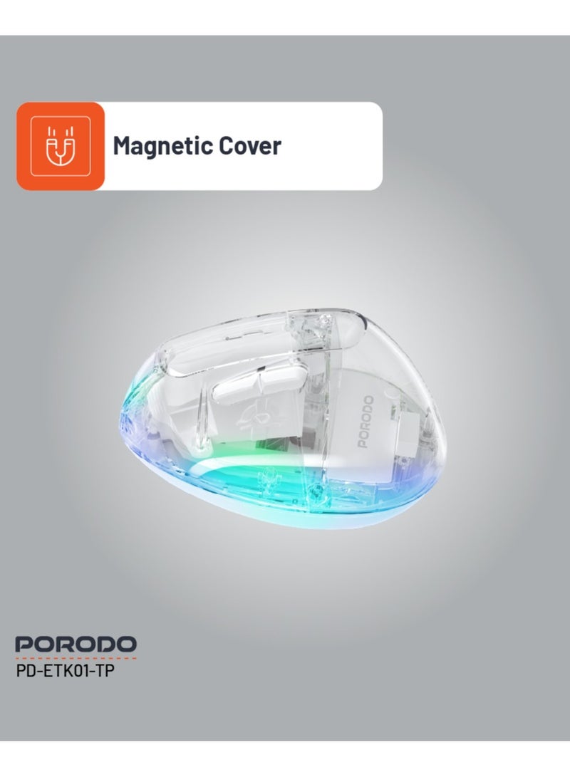porodo Vertical Wireless Mouse 4800 DPI with Crystal Shell and 7 Buttons / Plug & Play / Dual Mode Connectivity / Rechargeable / Lightweight / Compact / Ergonomic Wireless Mouse - White - Image 4