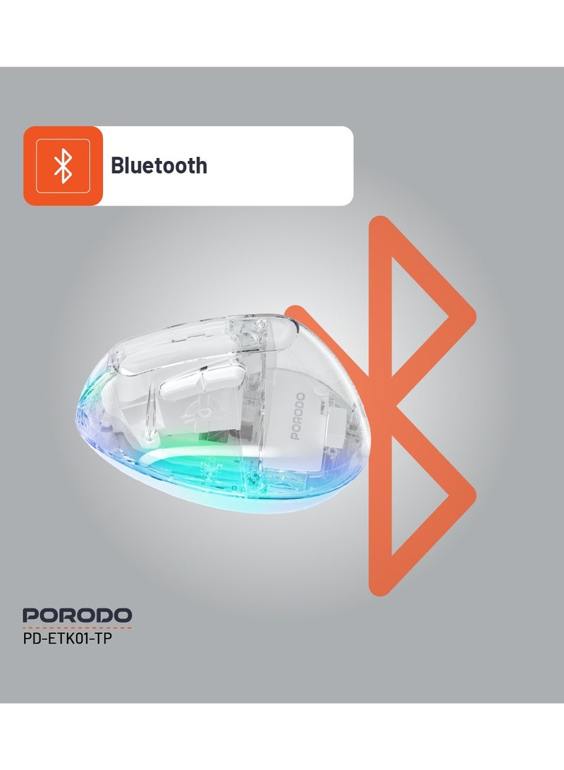 porodo Vertical Wireless Mouse 4800 DPI with Crystal Shell and 7 Buttons / Plug & Play / Dual Mode Connectivity / Rechargeable / Lightweight / Compact / Ergonomic Wireless Mouse - White - Image 5