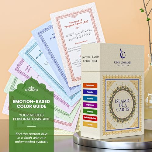 One Ummah Islamic Dua Cards - 75 Essential Supplications with Translation, Transliteration & Story - Color-Coded by Emotions - for Kids & Adults - Quran & Hadith Prayers - Learning & Memorizing Muslim Duas - Image 5