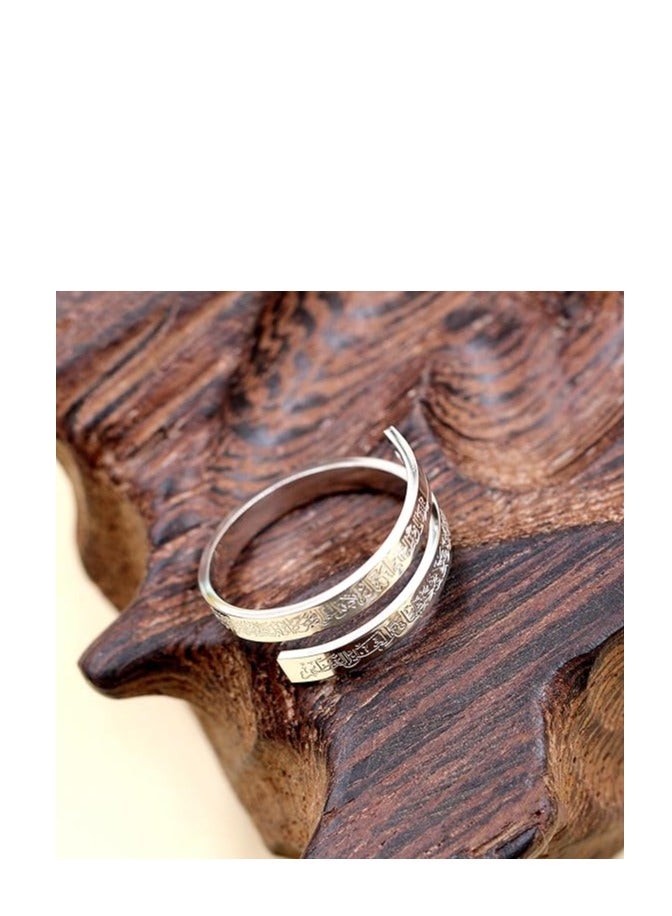 SHOWDAY Islamic Quran Ring Stainless Steel Adjustable Scripture Wrap - 3mm Engraved Muslim Jewelry for Men Women, Egyptian Arabic Faith Accessories - Image 2