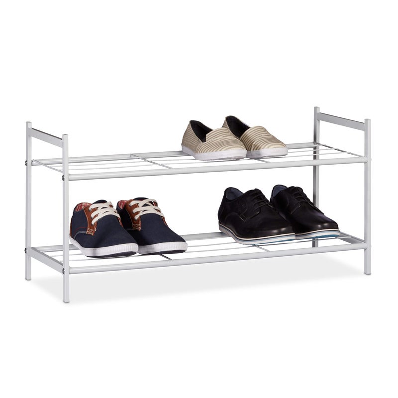 Relaxdays Shoe Rack SANDRA 2 Shelves Metal Storage Unit 335 x 695 x 26 cm 6 Pairs of Shoes White